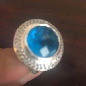 Large David Yurman Albion Blue Topaz Diamond Ring